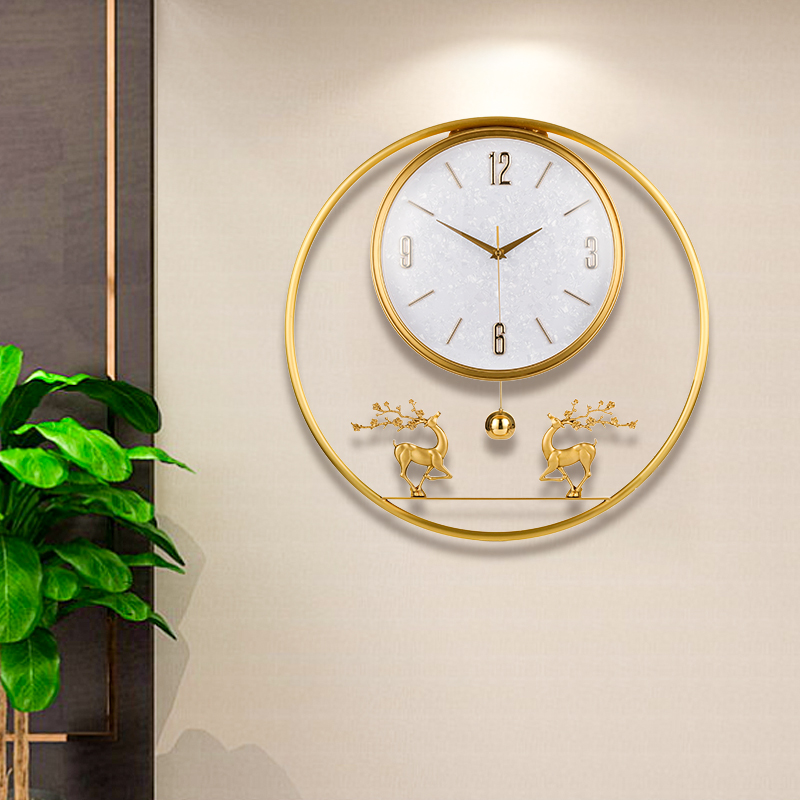 New Chinese luxury copper wall wall clock silent household fashion creative clock hanging wall Chinese wind atmosphere clock