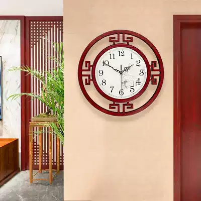 New Chinese style living room decoration atmosphere creative retro modern wall clock Chinese style household round mute simple clock