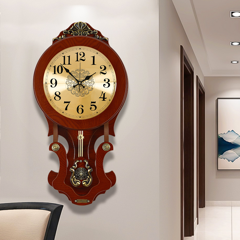 Chinese style wall clock home wooden new Chinese-style creative clock atmospheric simple clock living room mute decorative wall watch