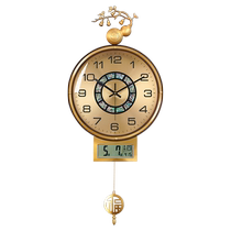 New Chinese Brass Wall Clock Living Room New Wall Wooden Clock Household with Mute Swing Vibrant Calendar Creative Quarter Bell