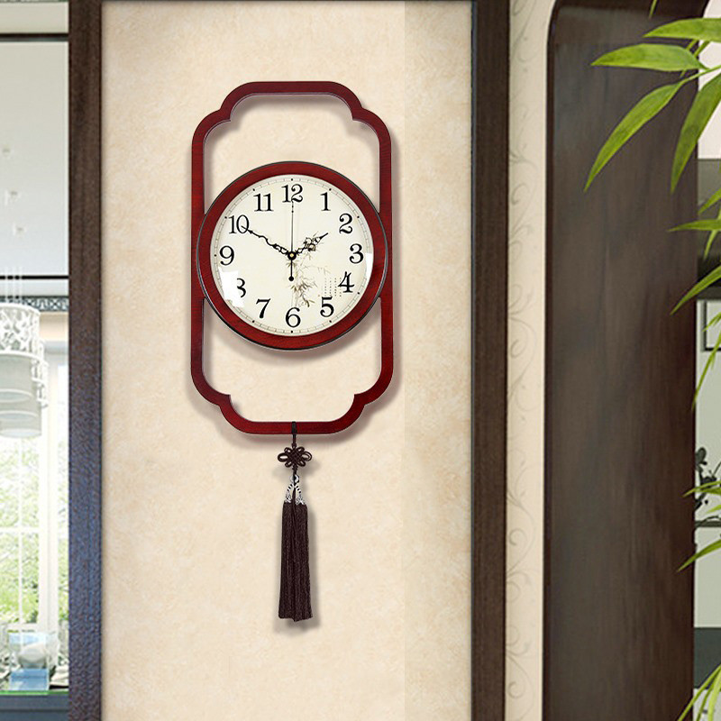 Kou Anna new Chinese wall clock wooden clock Home living room Chinese style watch simple decoration silent creativity