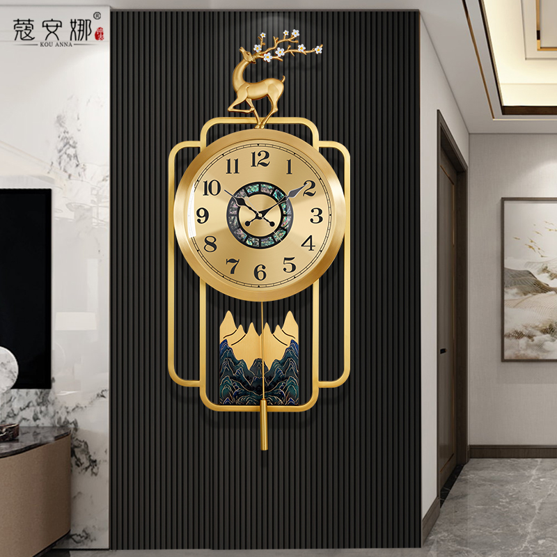 Brass hanging clock Living room New Chinese timepiece Home hanging wall silent clock light extravagant fashion new wall-mounted quartz clock-Taobao