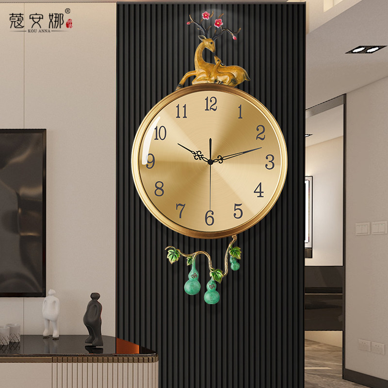 New Chinese Brass Foe Deer Hanging Clock Living Room Light Lavish Decoration Hanging Watch Home New Fashion Watch Mute Quartz Clock-Taobao
