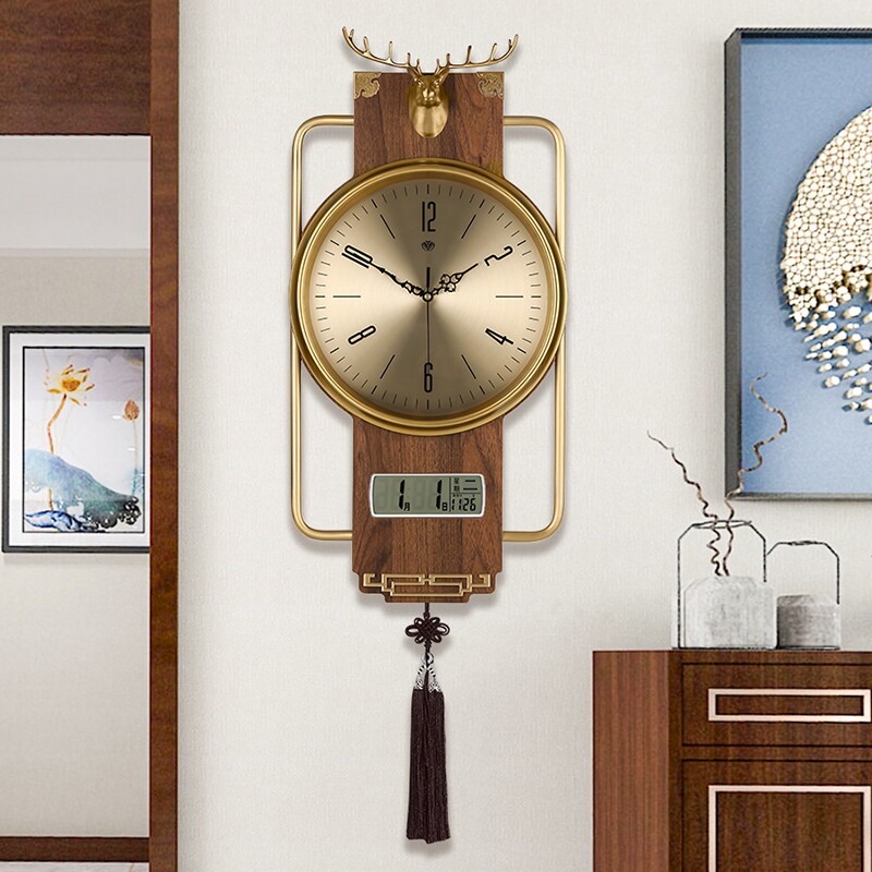 New Chinese hanging clock Living room Home Light Extravagant Clock China Wind Perpetual Calendar Watch And Watch Creative Fashion Muted Quartz Clock