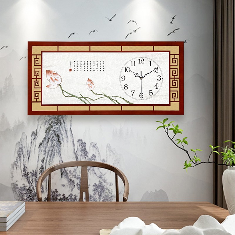 New Chinese wall clock Household living room silent solid wood wall clock table Chinese style atmospheric square creative quartz clock