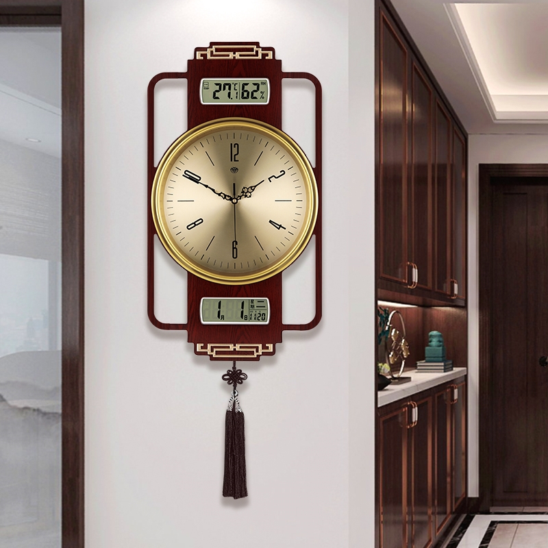 New Chinese Hung Clock China Wind Perpetual Calendar Clock Table Living Room Home Wood Trim Creative Wall Clock Jingoyin Quartz Clock