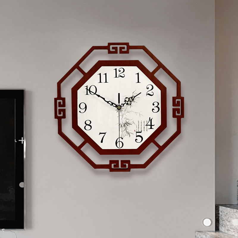New Chinese hanging clock living room minimalist quartz clock Home creative wood Decorative China Wind Fashion clock hanging table