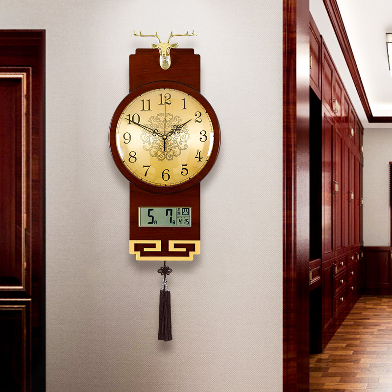 New Chinese lunar calendar hanging bell household living room Chinese wind clock minimalist decoration mute creative light lavish quartz clock