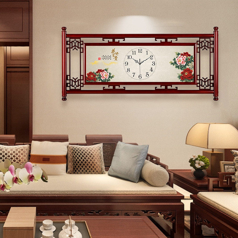 Kouana New Chinese Solid Wood Hanging Clock Living Room Creative Square China Wind Art Decoration Home Big Quartz Watches