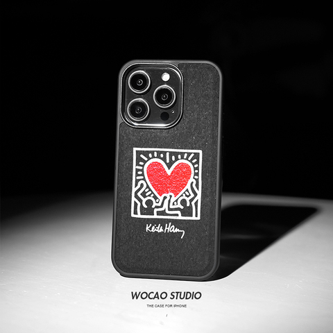 Keith Haring Heart Pop Art Black Red White Illustration iPhone Case