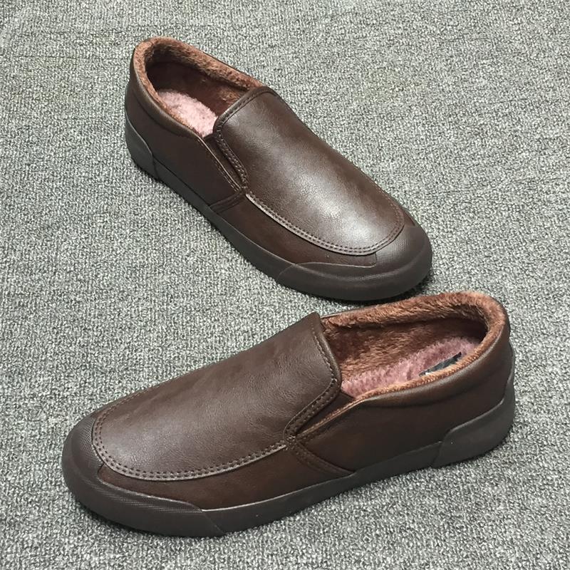 Giày nam mùa đông 2018 mới cộng với chất liệu cotton dày, ấm, hai đôi giày cotton thấp giúp giày lười giay the thao nam