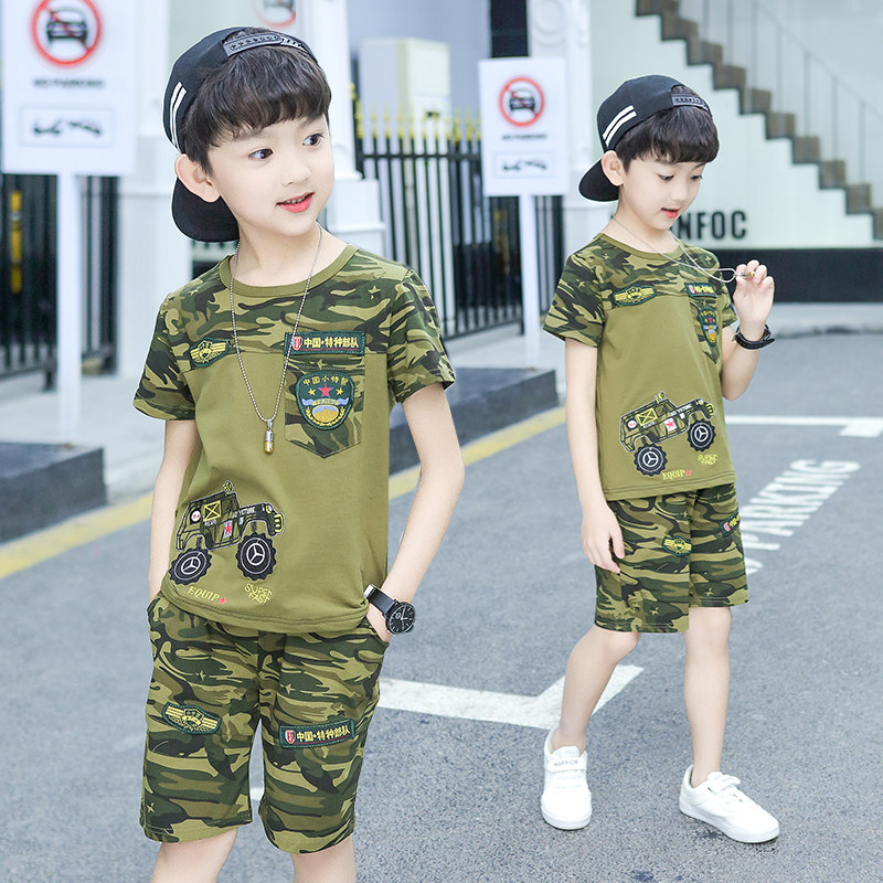 Children's camouflages suit boy summer clothing short sleeves military uniform kid sports two suit baby special soldier handsome tide
