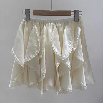 High-End Design Multi-Layered Lace Elastic Waist Sweet and Versatile Petal Skirt Casual and Sense of Design Fluffy Skirt