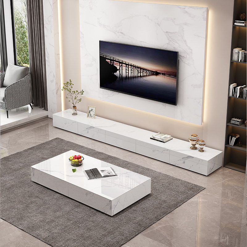 Italian light coffee table TV cabinet combination light luxury rock board floor living room modern minimalist storage floor cabinet set