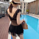 Women's swimsuit 2023 new summer Internet celebrity style seaside fashion one-piece skirt conservative belly-covering slimming backless swimsuit