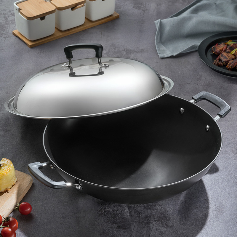 Ai Shida iron pot old-fashioned frying pan household gas 40cm large-capacity binaural frying cast iron can not rust frying pan