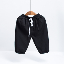 Spring and summer thin new 2021 childrens trousers black casual pants Cotton and hemp boys baby foreign style Korean version trousers tide