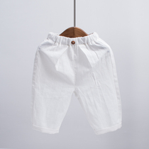 Boys white pants Childrens cotton and linen breathable trousers childrens spring and summer new Korean version of foreign style versatile casual pants