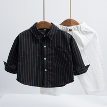 Childrens shirt Boy baby black striped shirt new long-sleeved childrens Korean spring and autumn top foreign tide