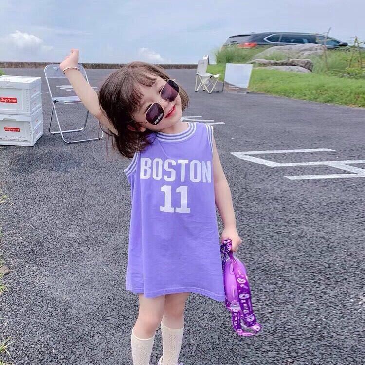 Girls' sports basketball clothes Korean version Fashion baby Summer clothes Children's baby foreign air vest with long dress little girl-Taobao