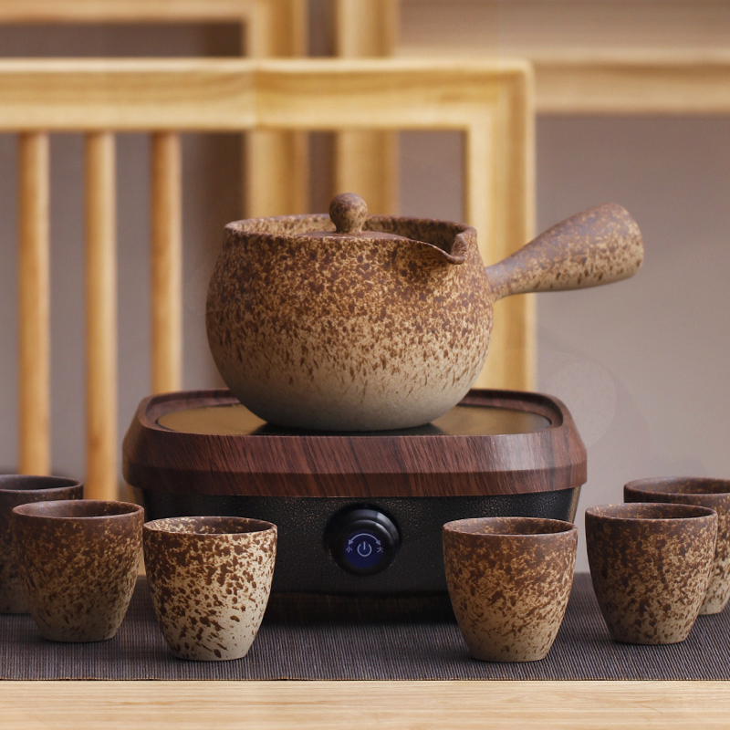 Maifan stone Wood-fired coarse Pottery side handle cooking teapot Sand Choshi cooking kettle Vintage Kung Fu tea set Heat-resistant Japanese wood-fired beaker