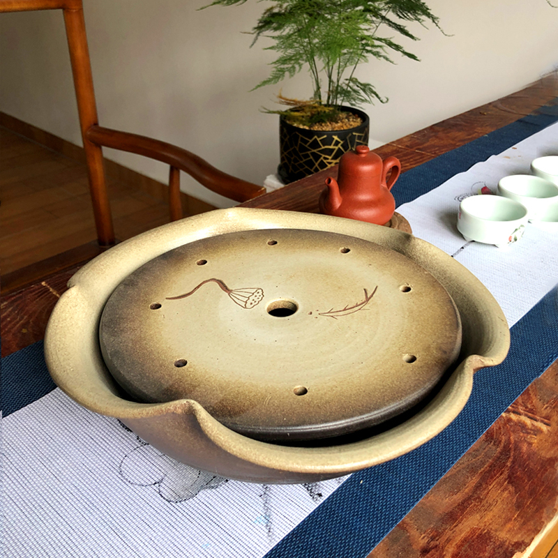 Chaoshan Ceramic Kung fu tea tray Dried Bubble Pan Round Lotus Tea Nursery Water Storage Chinese Tea Pan Tea Sea Full Swing Boat