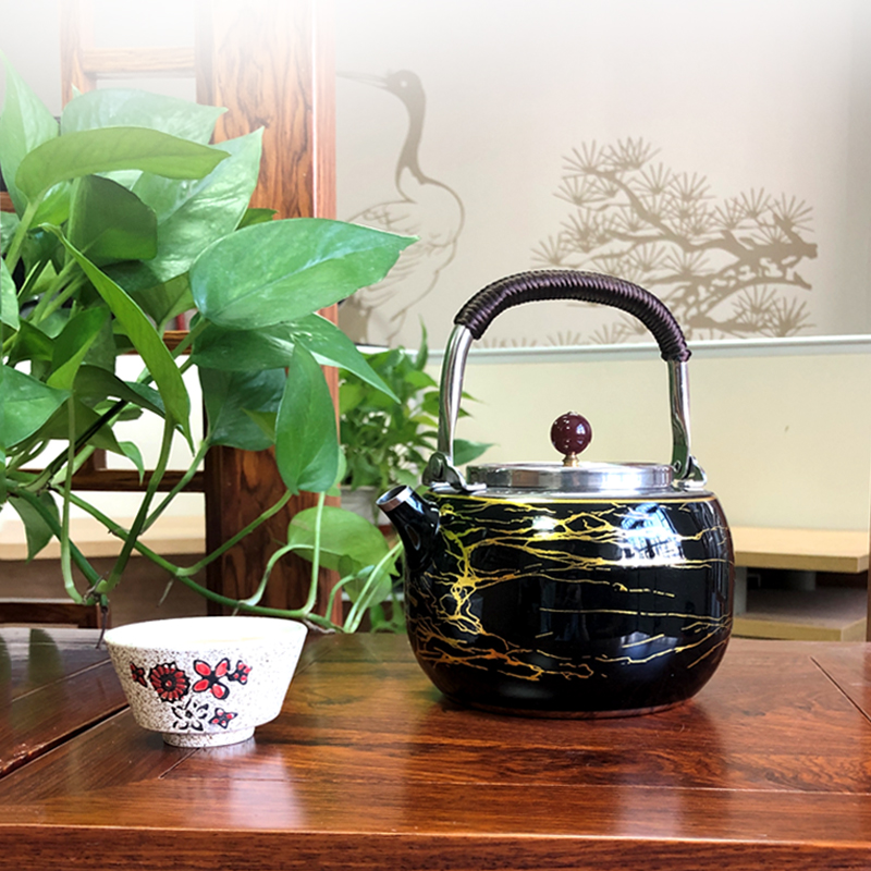 Home Day Style With Boiling Kettle Tea Special Cooking Tea Instrumental Black Crystal Furnace Stainless Steel Cooking Teapot Ceramic Muted Black Crystal Furnace