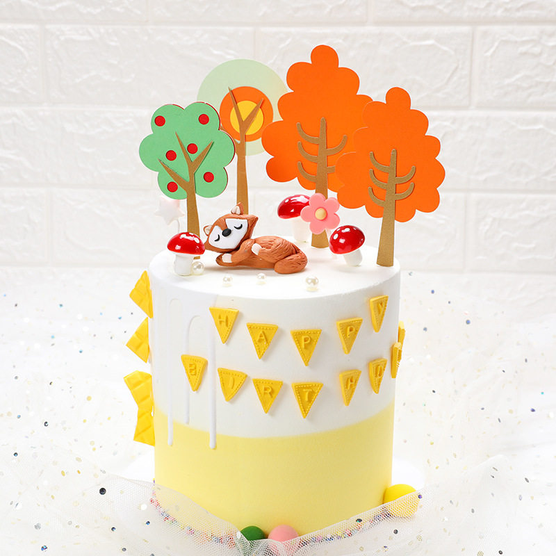 ins net red forest cake decoration forest tree series cake insert wedding birthday party accessories