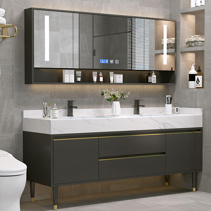 Modern minimalist rock plate double trough washbasin bathroom cabinet Wash Basin Cabinet Combination Light Lavish Intellectualized Makeup Room Toiletry Cabinet