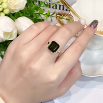 Natural gem green tourmaline ring woman 18k diamond square gem