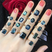 Top jewellery blue tourmaline ring regular blue tourmaline 18K rose gold inlaid Diamond square blue tourmaline aa