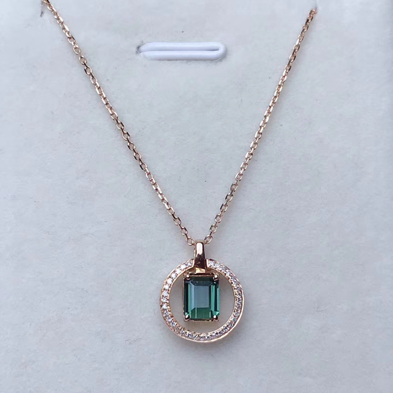 Top Jewelry 0 8 ClaBrazil Natural Blue Green Bite Pendant Jewel 18K Rose Gold Matching Diamond Necklace Woman