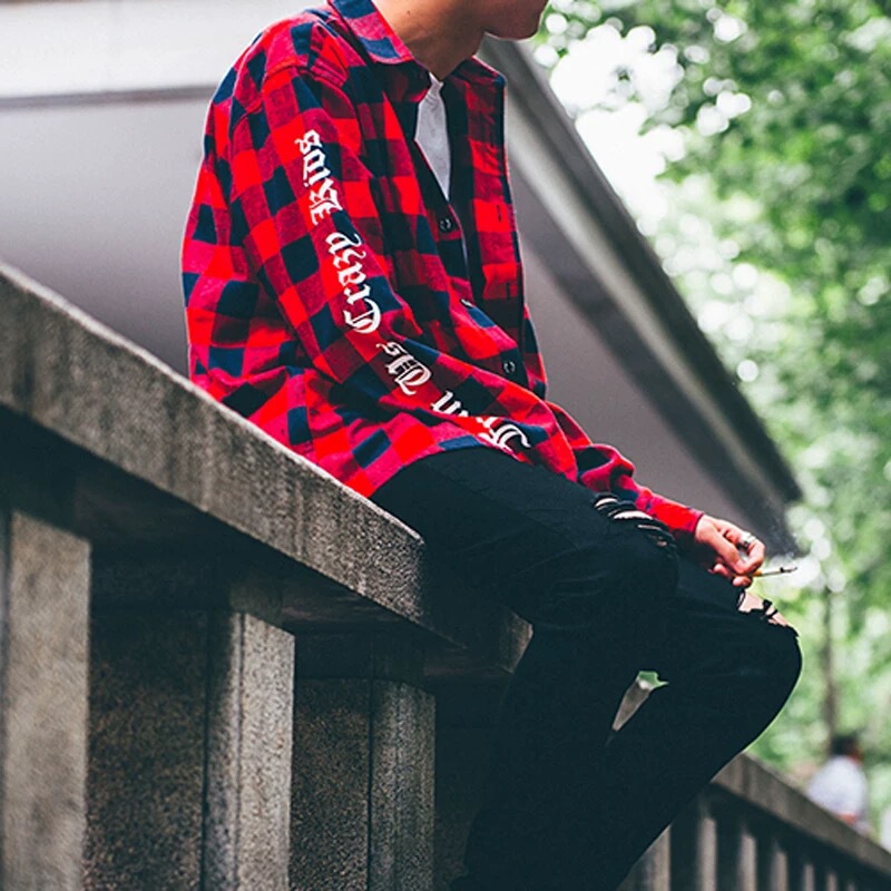 [Special Big Sale] Red Plaid Shirt Flannel Men and Women Couple Loose Beauty Trendy Brand Autumn