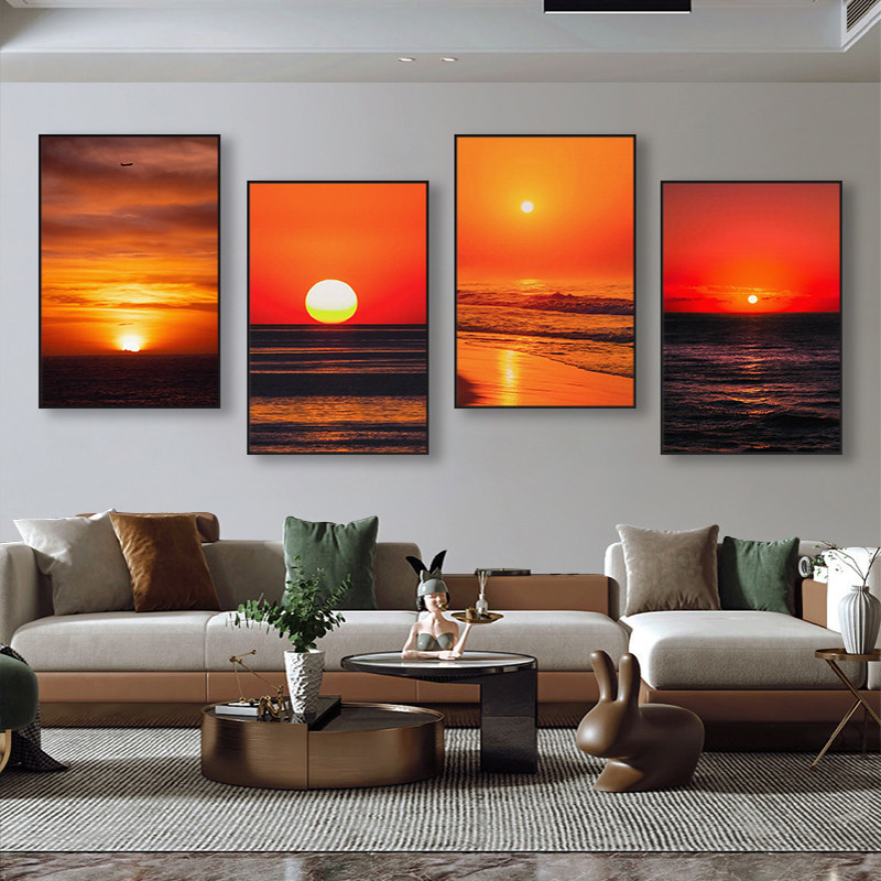 Sunrise and Sunset Paintings by the Sea, Seaside Sunsets, Evening Light, Bar and Pub Decorative Paintings, Cafe and Bedroom Wall Art