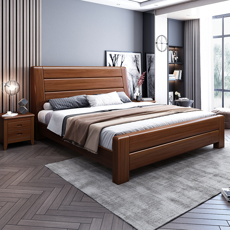 Walnuts Wood Solid Wood Bed 1 8 m Master Bedroom With Double Bed Modern Simplicity About 1 5 m Chinese High Case Storage Woody Wedding Bed