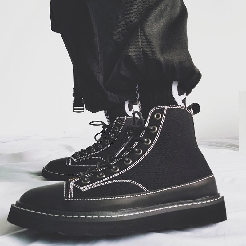 2022 new net red thick bottom high cylinder board shoe harbor wind pure Inron fan car Canvas Frock man Martin boots