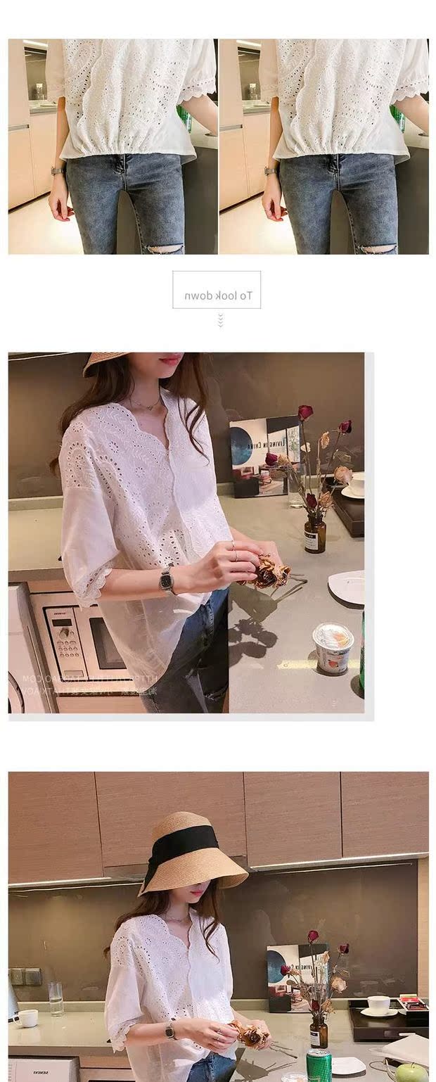 Mùa hè kích thước lớn của phụ nữ áo voan rỗng ren áo sơ mi ren đáy quần của phụ nữ ngắn tay lỏng lẻo cổ chữ V rất cổ tích - Áo sơ mi chiffon ren áo trắng đẹp