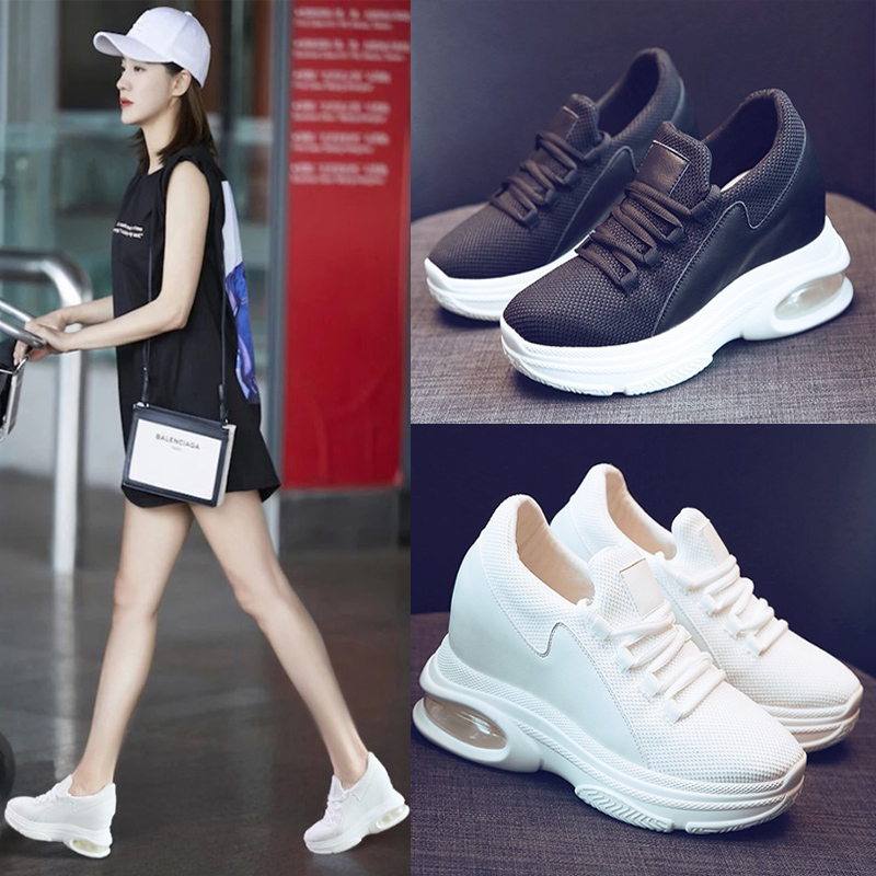Hong Kong net red with the same style inner heightening sneakers women's 2020 breathable all-match slim mesh wedge casual white shoes