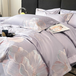 High-End Class a Xinjiang Long-Staple Cotton Four-Piece Set, All-Cotton Floral Embroidery Duvet Cover, Pure Cotton Bed Sheet, Bedding for Sleeping Naked