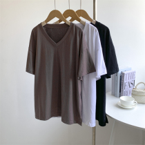 Thin Section Bamboo Festival Hemp Cotton Comfort V Collar Loose Short Sleeve Blouses Woman Open Fork Design Feel Loose Big Code Dance Blouse