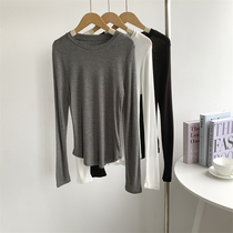 Knock on a thin round collar plus long sleeves white undershirt female American Lean Perspective Slapped Bottom Jacket Modern Dance Suit