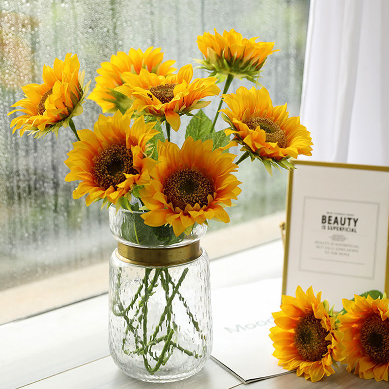 Single sunflower imitation flower fake flower bouquet sunflower living room home decoration flower fake flower silk flower flower ornament
