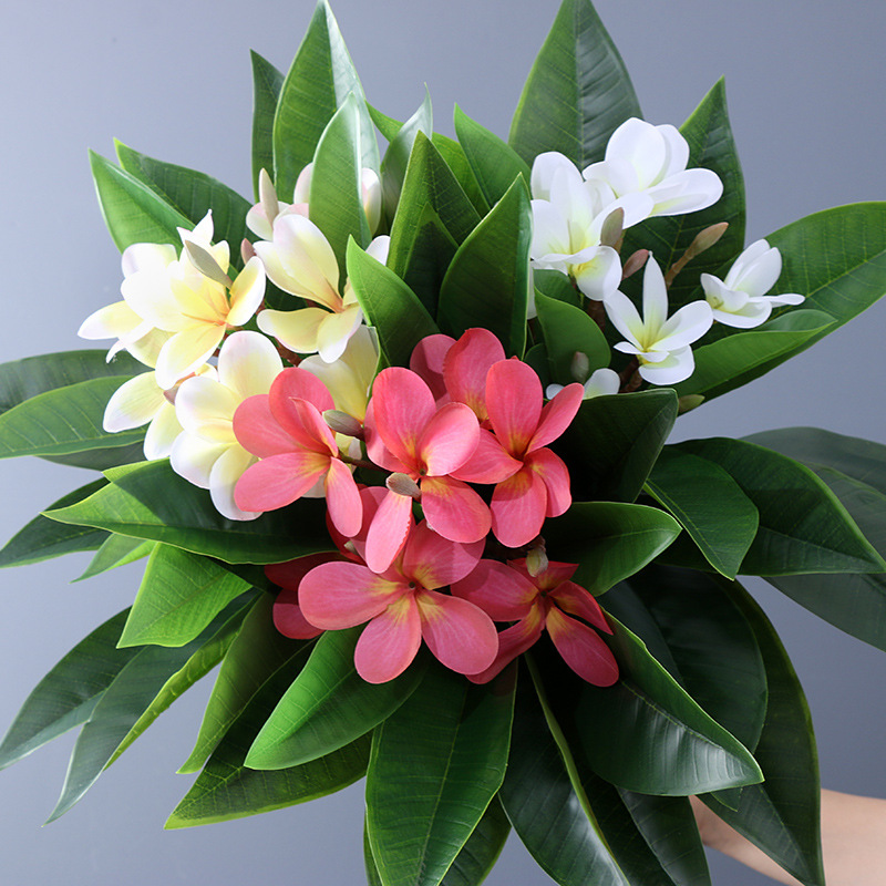 High vase flower arrangement simulation frangipani simulated flower high branch floor living room vase ornament green plant branch decoration