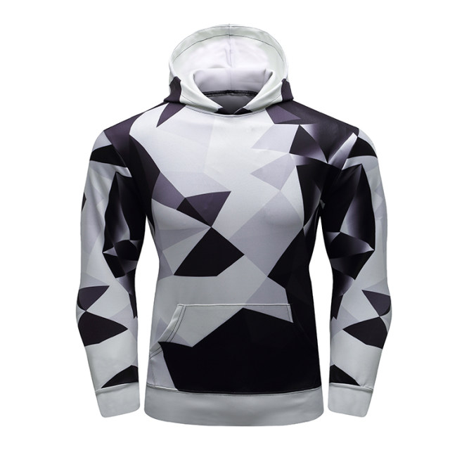 Octopus print hooded pullover sweatshirt square geometric pattern men's sweatshirt running fitness clothes sportswear