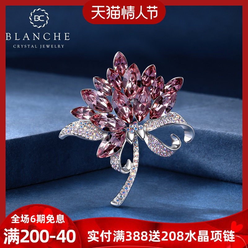 Floral crystal brooch high-end luxury corsage men's pin accessories temperament niche anti-light brooch buckle women's summer