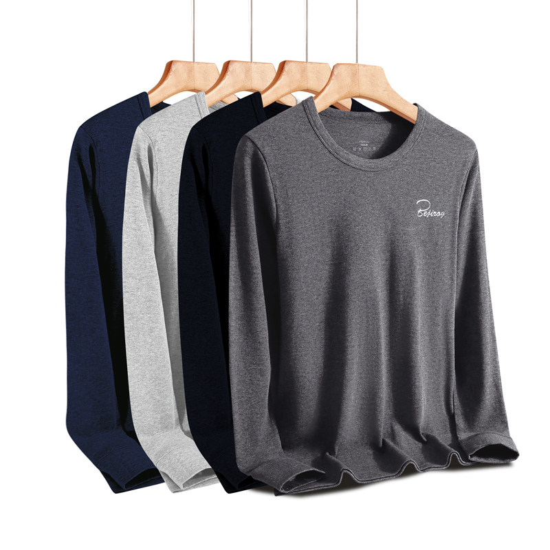 男士纯棉线衣秋衣上身大码全棉毛打底衫保暖内衣内穿单件上衣冬季