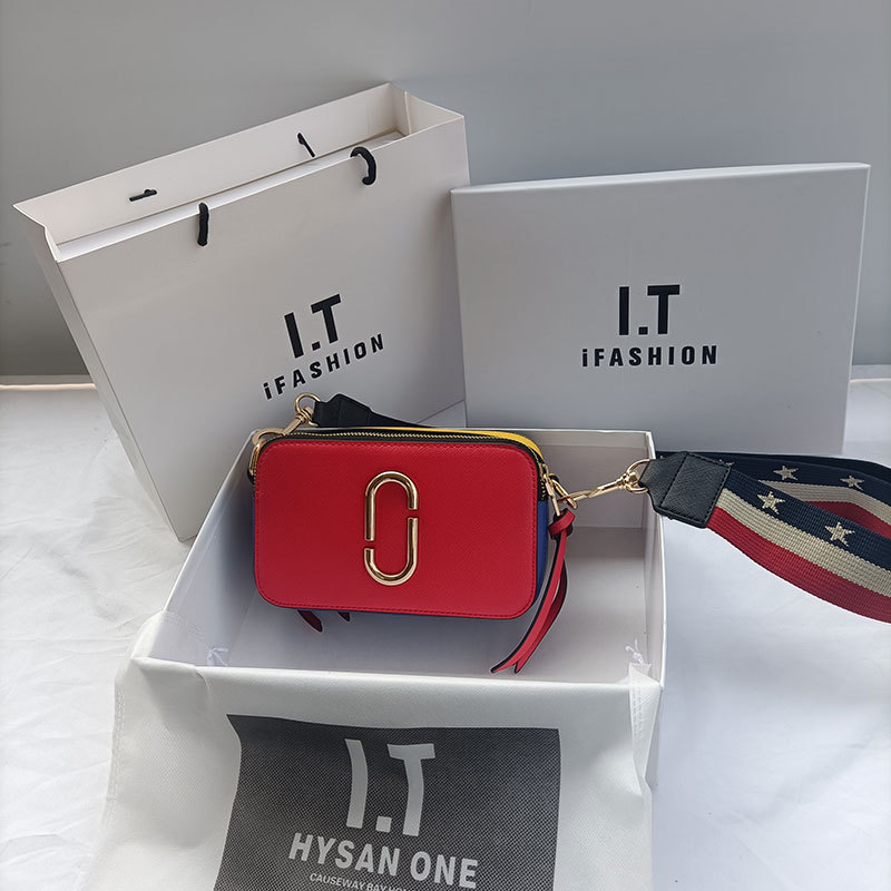 Mackjarein Leather Multi-Color Printed Wide Shoulder Strap Women's Trendy Camera Bag Crossbody Shoulder Bag