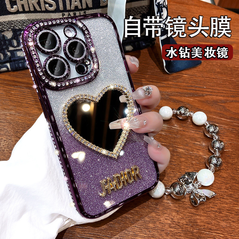 Rhinestone Mirror Phone Case Suitable for iPhone 17 Pro Max, New Apple 14 Pro Lens Film Full Coverage, 13 Anti-Drop, Female 12 with Lanyard, 16 Stylish, 15 Trendy, 16 Plus Silicone Case, XS Max Case