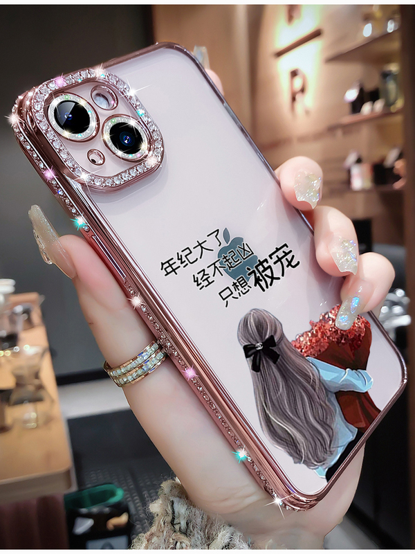 Suitable for Apple 17 Pro Max Phone Case, Transparent, iPhone 15 Pro Luxury Rhinestone, 16E High-End Goddess New Model, 14P Silicone Full-Cover Anti-Drop Protective Case, 12 Trendy Brand, Xr Internet Celebrity Style, 13