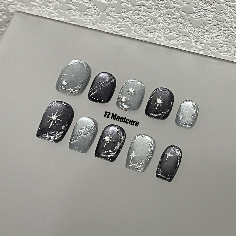 Fz Original Wearable Nails Twilight 2026 High-End Gradient Cat Eye Mist Blue Gray Series ins Korean Style Wearable Nails Fz Original Wearable Nails Twilight 2026 High-End Gradient Cat Eye Mist Blue Gray Series ins Korean Style Wearable Nails